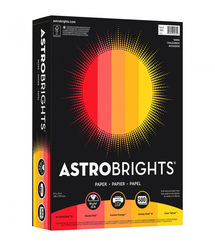 ASTROBRIGHTS® BRIGHT COLOR COVER PAPER, VINTAGE 5-COLOR ASSORTMENT,  REAM/500SH - Multi access office