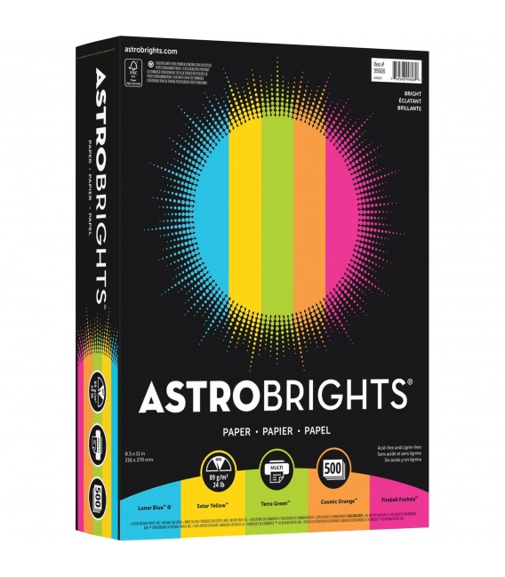 ASTROBRIGHTS® BRIGHT COLOR COVER PAPER, VINTAGE 5-COLOR ASSORTMENT, REAM/500SH
