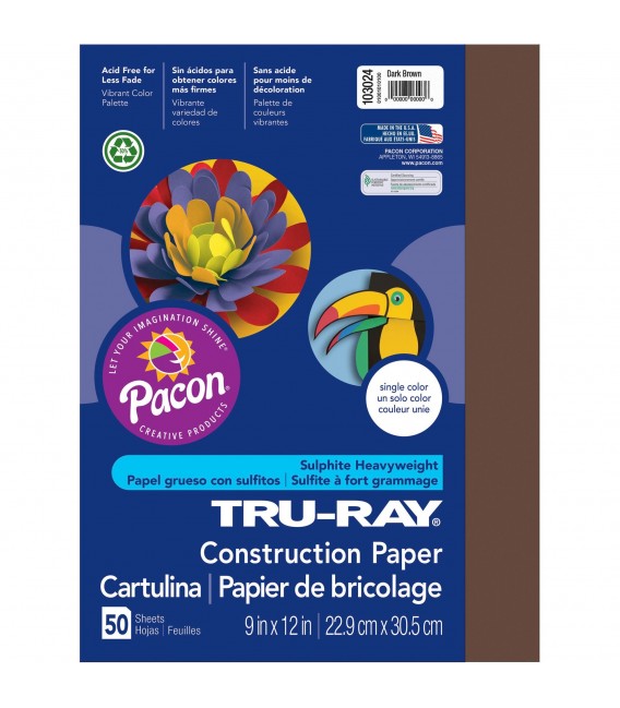 TRU-RAY® CONSTRUCTION PAPER 9" X 12" DARK BROWN COLOR, 50 SHEETS