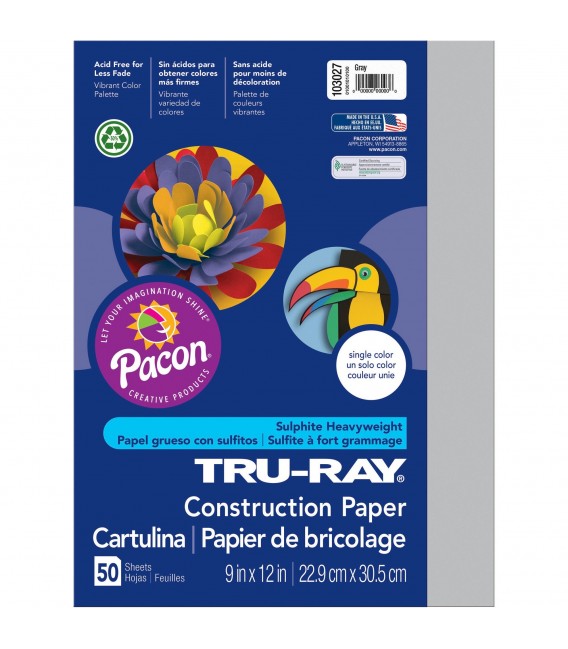 TRU-RAY® CONSTRUCTION PAPER 9" X 12" GRAY COLOR, 50 SHEETS