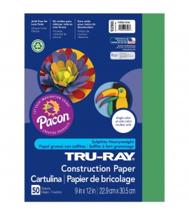 TRU-RAY® CONSTRUCTION PAPER 9" X 12" HOLIDAY GREEN COLOR, 50 SHEETS