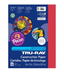 TRU-RAY® CONSTRUCTION PAPER 9" X 12" HOLIDAY RED COLOR, 50 SHEETS