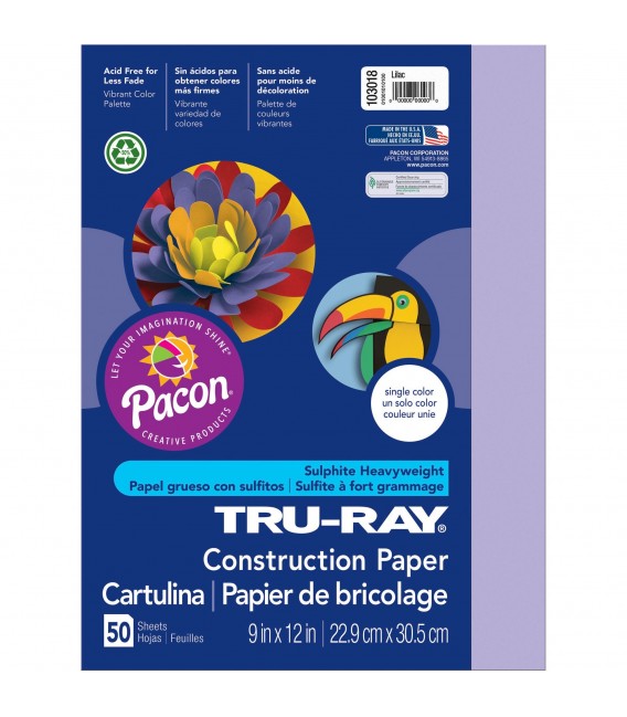 TRU-RAY® CONSTRUCTION PAPER 9" X 12" LILAC COLOR, 50 SHEETS