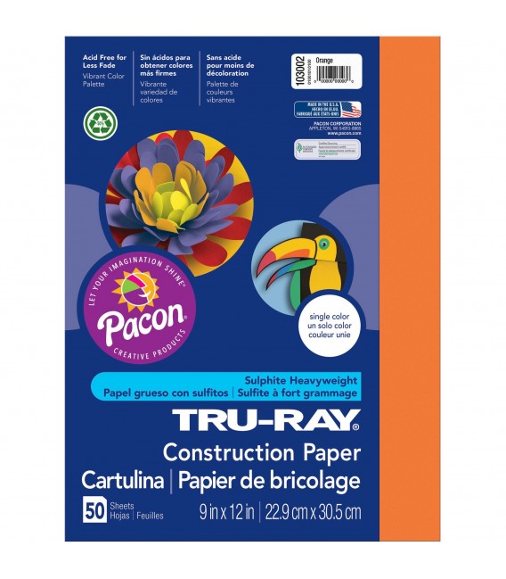 TRU-RAY® CONSTRUCTION PAPER 9" X 12" ELECTRIC ORANGE COLOR, 50 SHEETS