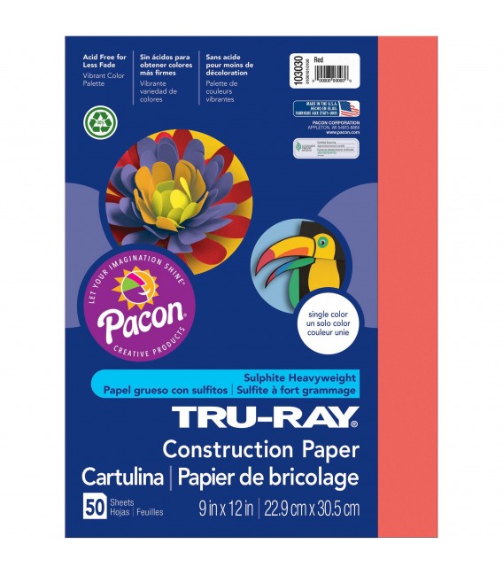 TRU-RAY® CONSTRUCTION PAPER 9" X 12" RED COLOR, 50 SHEETS