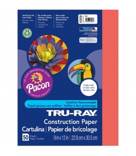 TRU-RAY® CONSTRUCTION PAPER 9" X 12" RED COLOR, 50 SHEETS