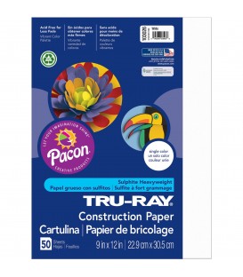 TRU-RAY® CONSTRUCTION PAPER 9" X 12" WHITE COLOR, 50 SHEETS
