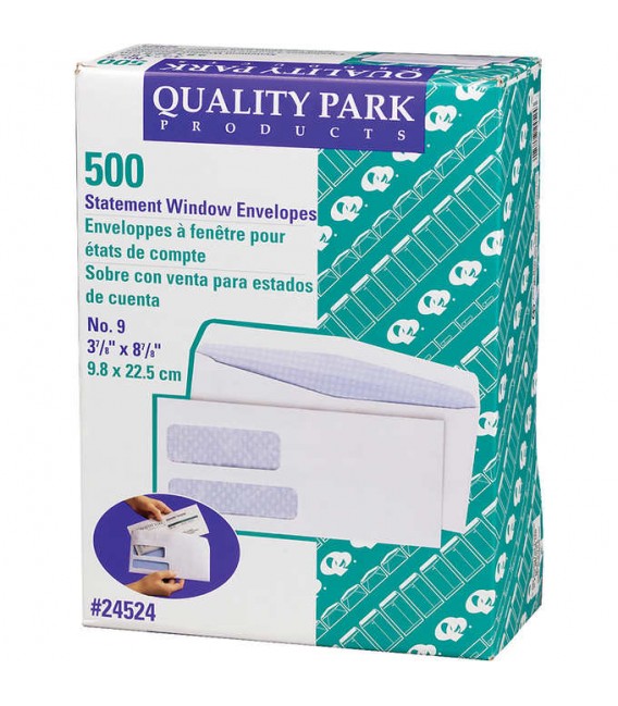 QUALITY PARK,  No. 9 DOUBLE WINDOW, ENVELOPES FOR INVOICE/CHECK MAILER, SECURITY TINTED