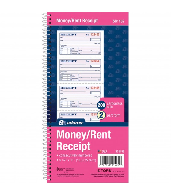 ADAMS® MONEY/RENT RECEIPT 5 1/4" X 11"