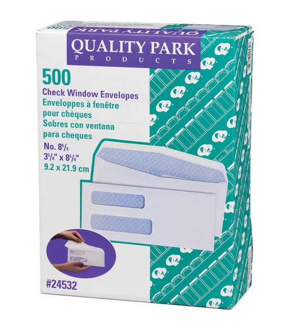 QUALITY PARK, NO. 8 DOUBLE WINDOW, ENVELOPES FOR INVOICE/CHECK MAILER, SECURITY TINTED