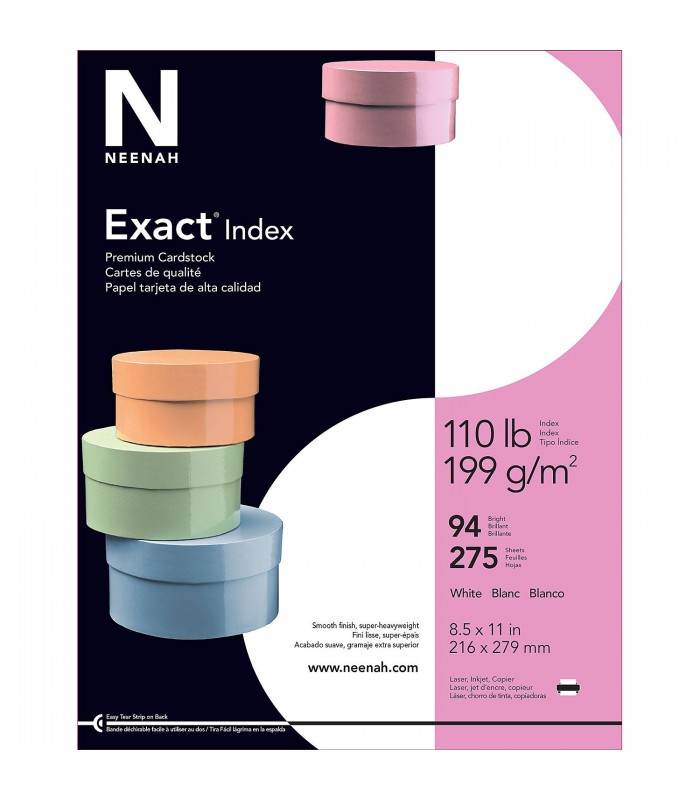 Neenah Exact Index Cardstock, 8.5 x 11, 110 lb/199 gsm, White, 94  Brightness, 2000 Sheets (40411)