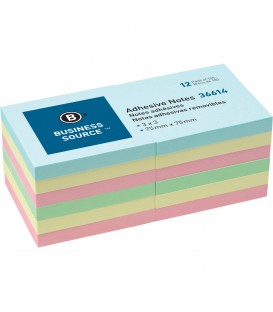 BUSINESS SOURCE® ADHESIVE NOTES PLAIN PASTEL 3" X 3"