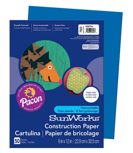 SUNWORKS® CONSTRUCTION PAPER 9" X 12" BRIGHT BLUE COLOR, 50 SHEETS