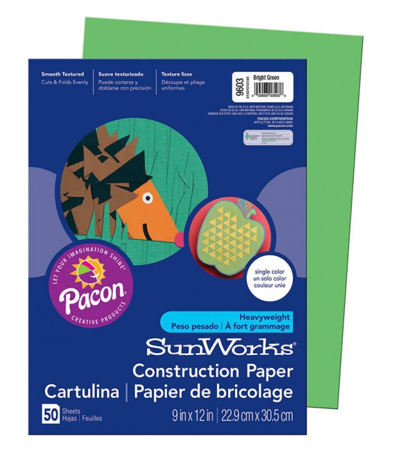 SUNWORKS® CONSTRUCTION PAPER 9" X 12" BRIGHT GREEN COLOR, 50 SHEETS