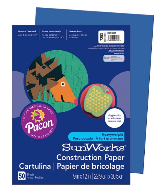 SUNWORKS® CONSTRUCTION PAPER 9" X 12" DARK BLUE COLOR, 50 SHEETS