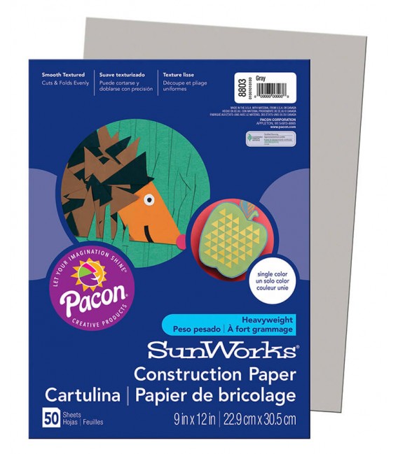 SUNWORKS® CONSTRUCTION PAPER 9" X 12" GRAY COLOR, 50 SHEETS