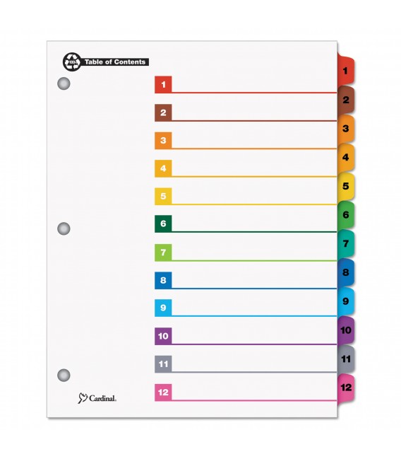 CARDINAL® ONESTEP® PRINTABLE TABLE OF CONTENTS INDEX, MULTICOLOR, 1/ST