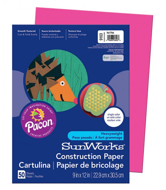 SUNWORKS® CONSTRUCTION PAPER 9" X 12" HOT PINK COLOR, 50 SHEETS