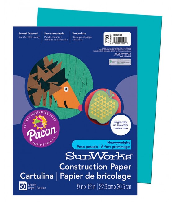 SUNWORKS® CONSTRUCTION PAPER 9" X 12" TURQUOISE COLOR, 50 SHEETS