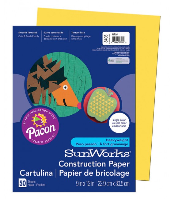 SUNWORKS® CONSTRUCTION PAPER 9" X 12" YELLOW COLOR, 50 SHEETS