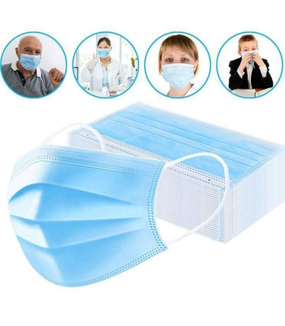 FACE MASK, DISPOSABLE, 3-PLY EAR-LOOP,  50 EACH