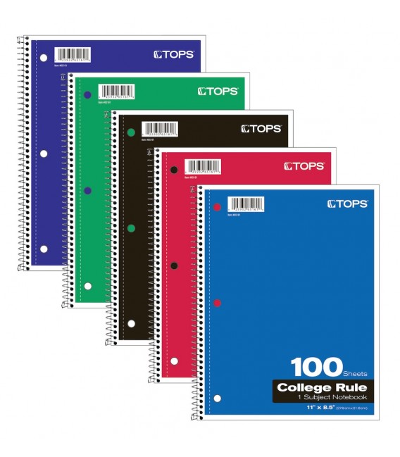 TOPS® COLLEGE RULE, SPIRAL NOTEBOOK, 11" X 8.5" 100 SHEETS