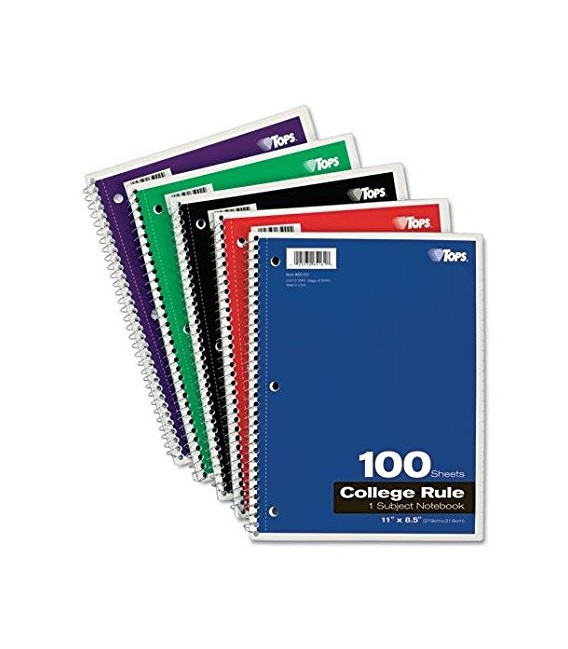 TOPS® COLLEGE RULE, SPIRAL NOTEBOOK, 11" X 8.5" 100 SHEETS