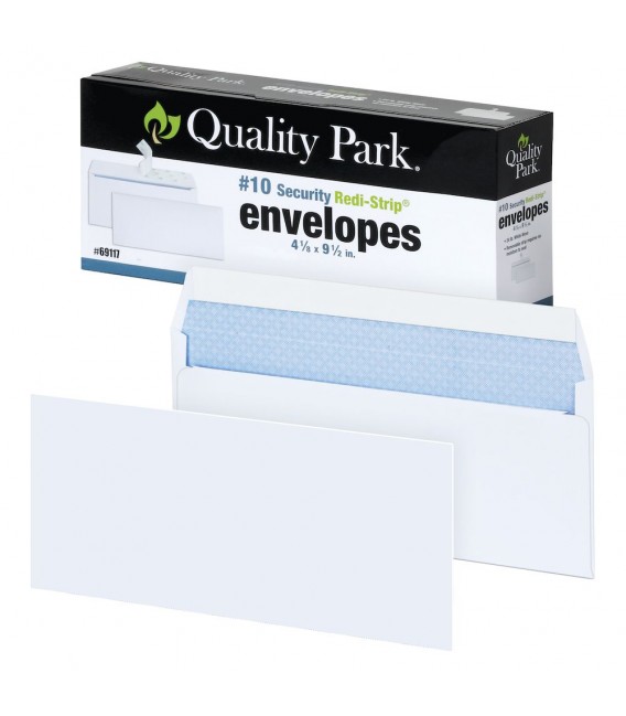 QUALITY PARK® N. 10 SECURITY TINTED ENVELOPES, WHITE REDI-STRIP® , 100 EACH