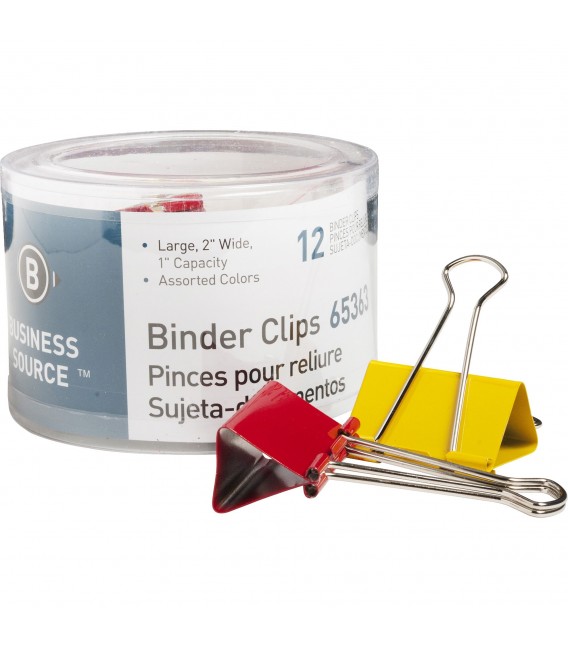 BUSINESS SOURCE® BINDER CLIPS COLORED LARGE 1", 12/PACK