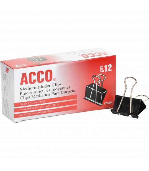 ACCO® BINDER CLIPS BLACK MEDIUM 5/8", 12/PACK