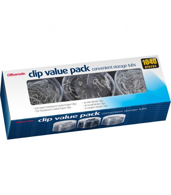 OFFICEMATE OIC® CLIPS VALUE PACK, ASSORTED STEEL, 1 EACH