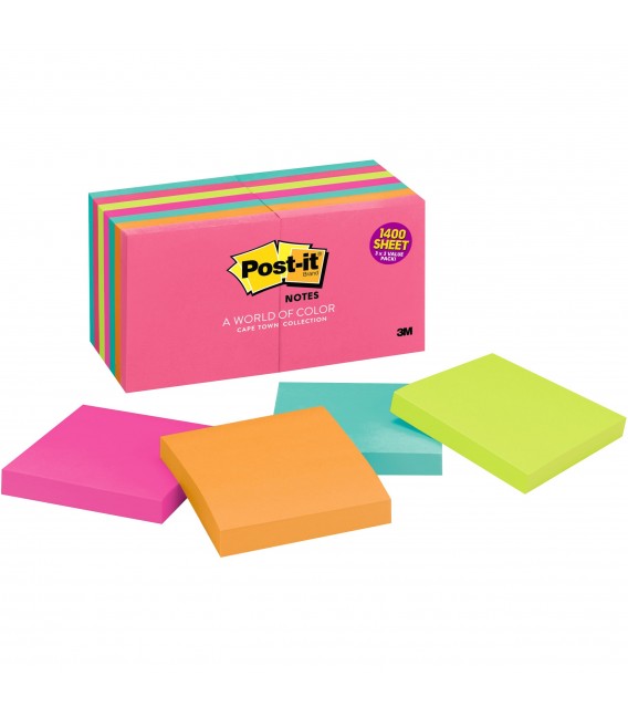 POST-IT® NOTES, 3" X 3", CAPE TOWN COLLECTION, 14 PADS/PACK