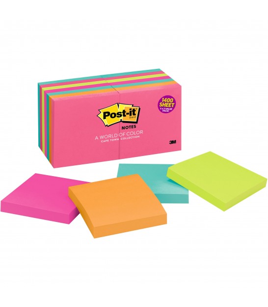 POST-IT® SUPER STICKY NOTES, ASSORED SIZE 3 X 3 / 4 X 6 MIAMI