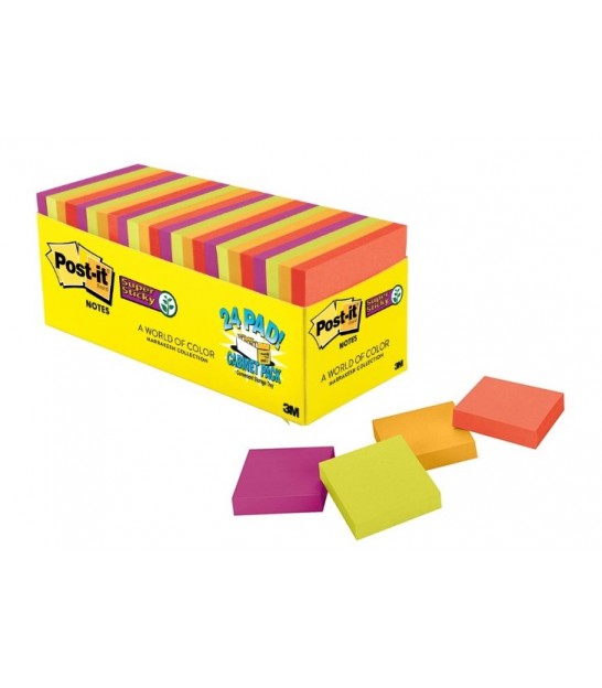 POST-IT® SUPER STICKY NOTES, ASSORED SIZE 3 X 3 / 4 X 6 MIAMI  COLLECTION, 15 PADS/PACK