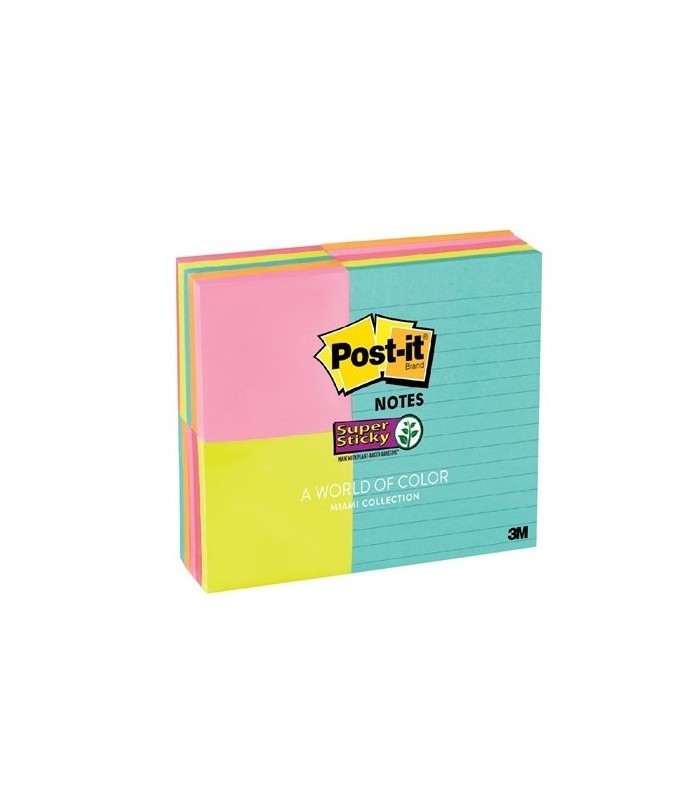 POST-IT® SUPER STICKY NOTES, ASSORED SIZE 3" X 3" / 4" X 6" MIAMI COLLECTION, 15 PADS/PACK - access