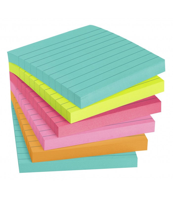Post-it Super Sticky 101 x 152mm Large Notes Ruled Rainbow Colours 4 x Pack  of 90 Sheets + FREE 2 x Pack of 90 Sheets - Hunt Office UK