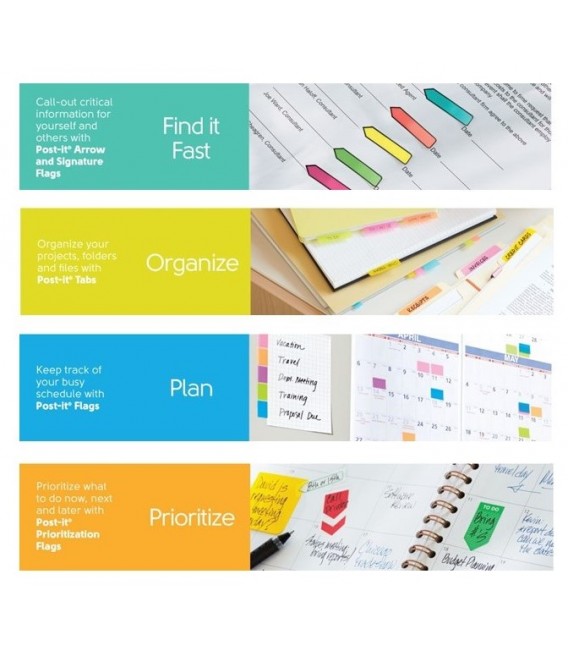 POST-IT® PAGE MARKERS, 1/2" WIDE, ASSORTED COLORS, 500 FLAGS/PACK