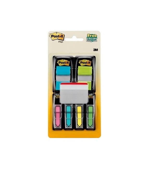 POST-IT® FLAG BONUS PACK W/FREE DURABLE TABS, 1" and 1/2", ASSORTED COLORS, 196 FLAGS/PACK