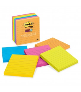 POST-IT® SUPER STICKY NOTES, 4" X 4" RIO DE JANEIRO COLLECTION, LINED 6 PADS/PACK