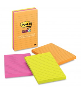 POST-IT® SUPER STICKY NOTES, 4" X 6", RIO DE JANEIRO COLLECTION, LINED, 3 PADS/PACK