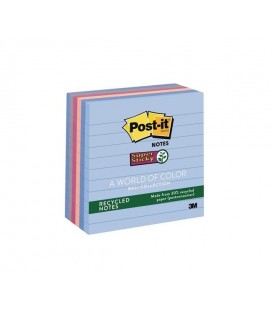 POST-IT® RECYCLED SUPER STICKY NOTES, 4" x 4", BALI COLLECTION, LINED, 6 PADS/PACK