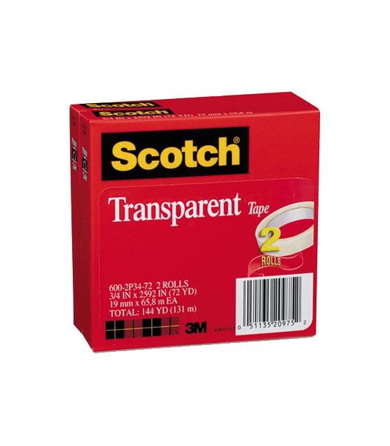 SCOTCH® TRANSPARENT TAPE, 3/4" x 2592", 2/Pack