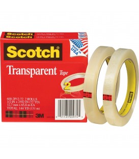 SCOTCH® TRANSPARENT TAPE, 1/2" x 2592", 2/Pack