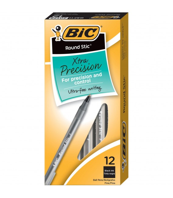 BIC® ROUND STIC® XTRA-PRECISION BALL POIN, BLACK 1DOZEN