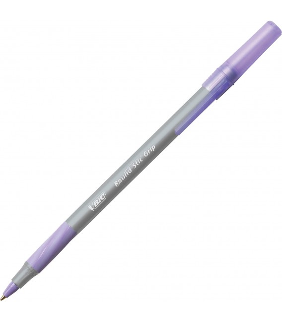 BIC® ROUND STIC®, GRIP XTRA-CONFORT BALL POIN, PURPLE, DOZEN