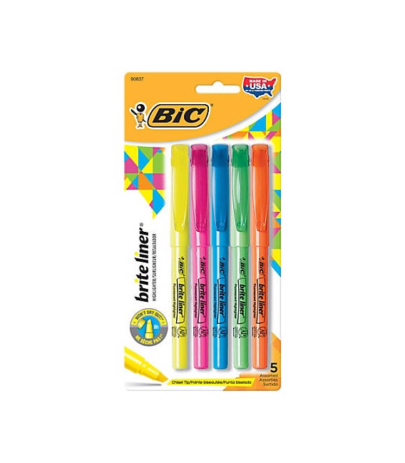 BIC® BRITE LINER® HIGHLIGHTERS, ASSORTED COLORS, 5/SET