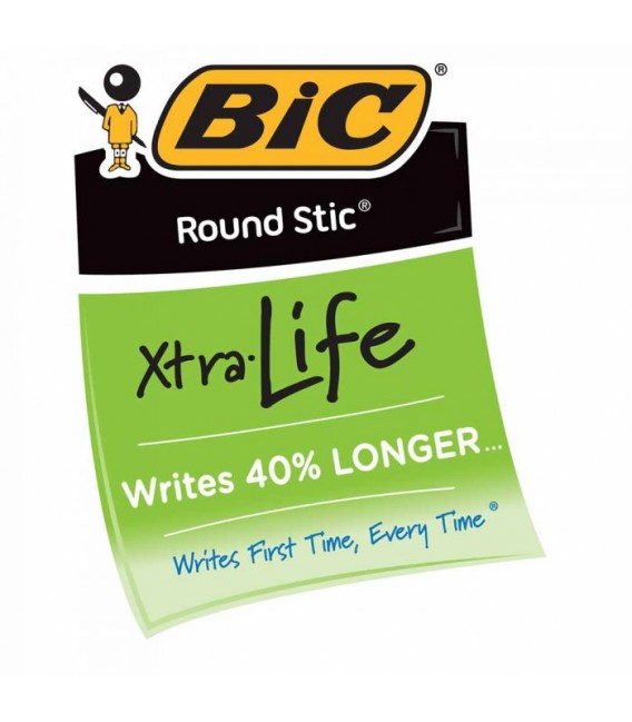 BIC® ROUND STIC®, XTRA-LIFE BALL POINT PEN, BLACK DOZEN