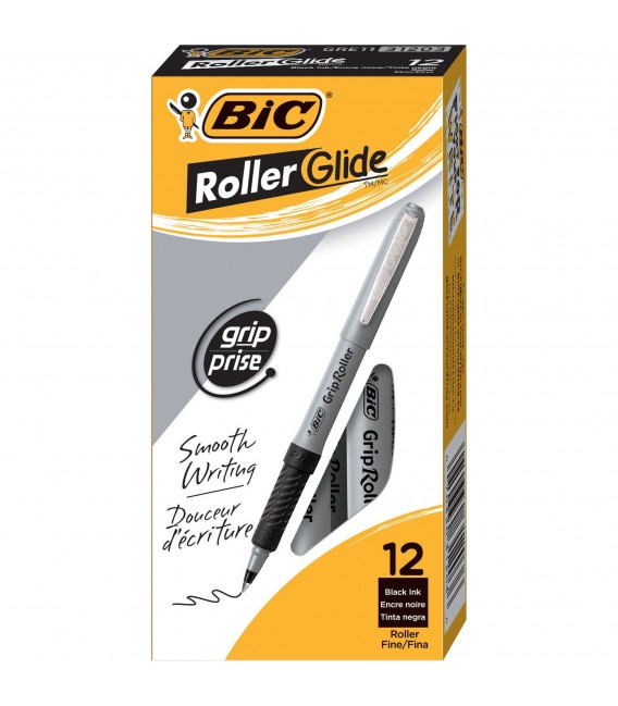 BIC® GRIP ROLLER-GLIDE™, ROLLER PEN, BLACK DOZEN - Multi access office