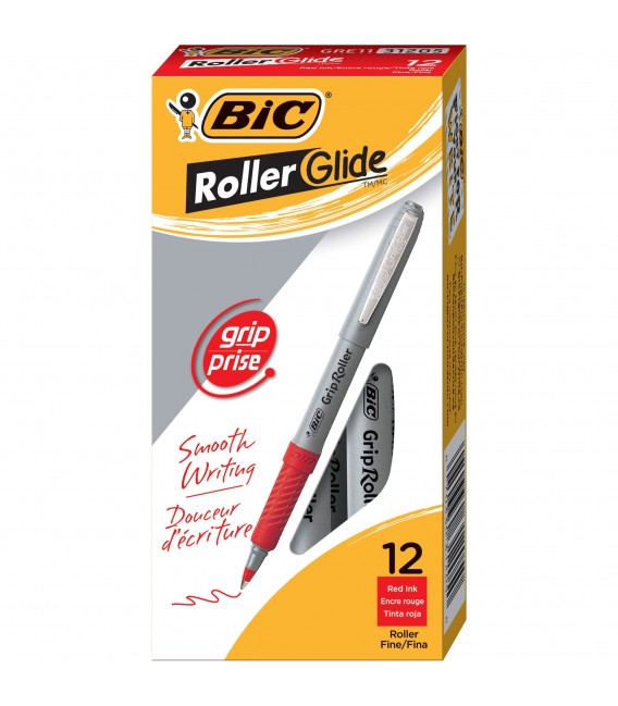 BIC® GRIP ROLLER-GLIDE™, ROLLER PEN, RED DOZEN