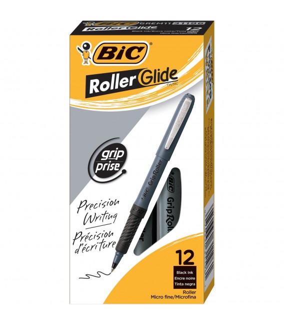 BIC® GRIP ROLLER-GLIDE™, ROLLER MICRO PEN, BLACK DOZEN